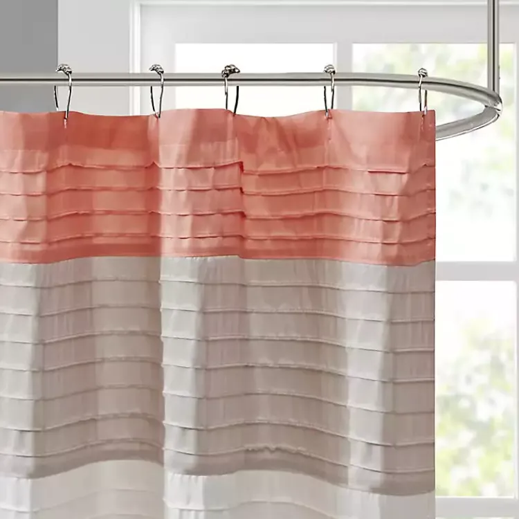 Kirklands Home Shower Curtains|Coral Colorblock Silky Shower Curtain Pink