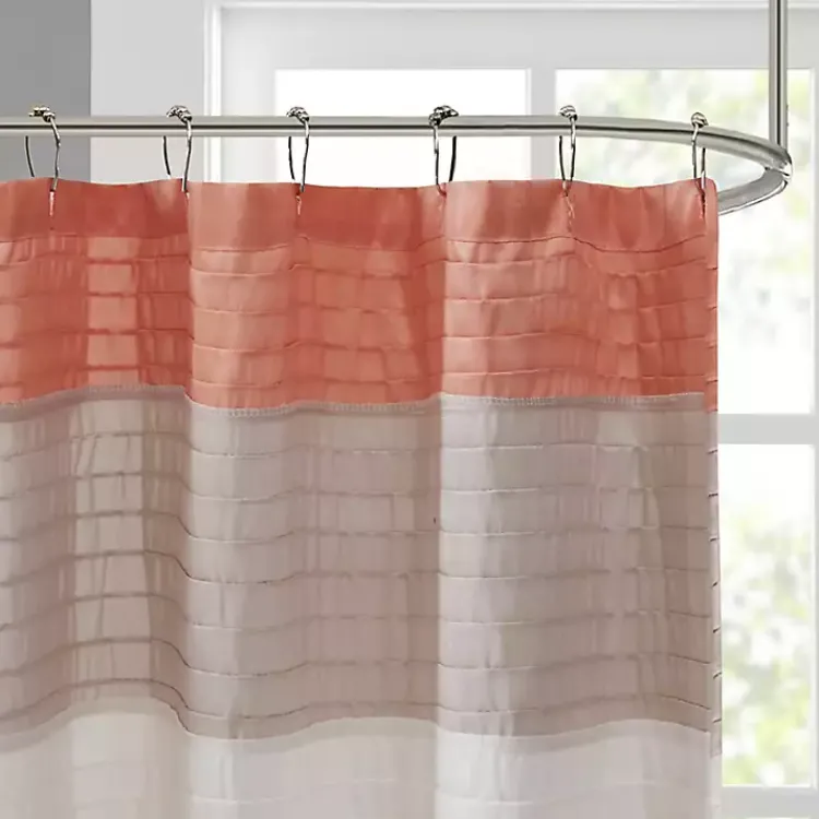 Kirklands Home Shower Curtains|Coral Colorblock Silky Shower Curtain Pink