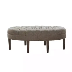 Kirklands Home Benches & Ottomans|Cory Tufted Beige Linen Ottoman Gray