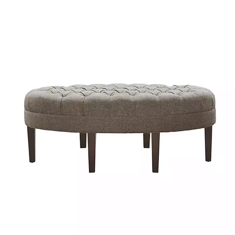 Kirklands Home Benches & Ottomans|Cory Tufted Beige Linen Ottoman Gray