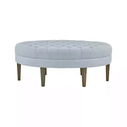 Kirklands Home Benches & Ottomans|Cory Tufted Dusty Linen Ottoman Blue