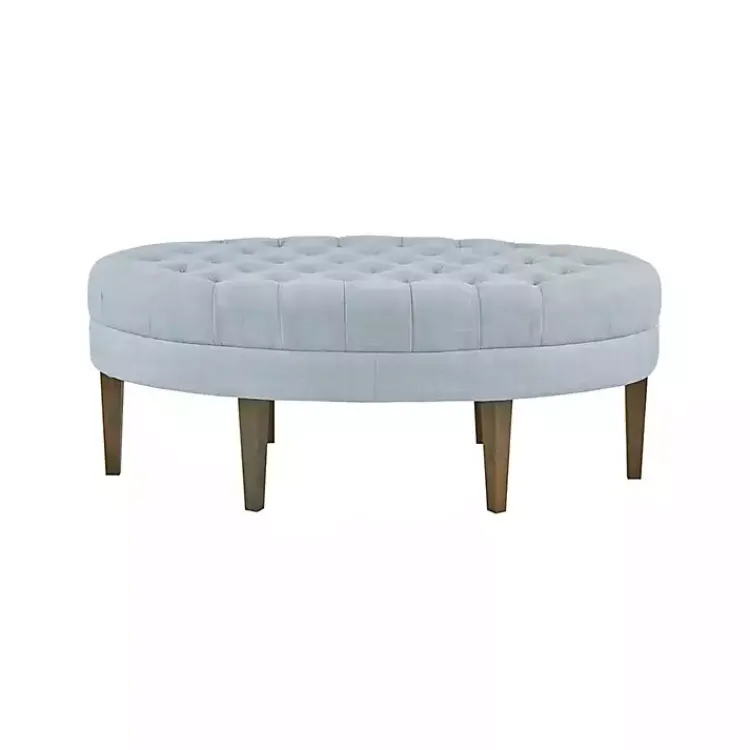 Kirklands Home Benches & Ottomans|Cory Tufted Dusty Linen Ottoman Blue