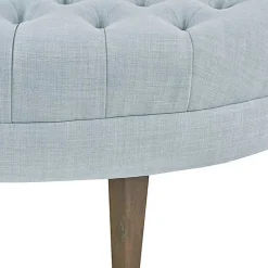 Kirklands Home Benches & Ottomans|Cory Tufted Dusty Linen Ottoman Blue