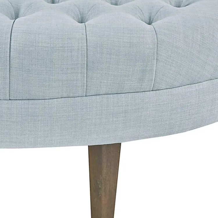 Kirklands Home Benches & Ottomans|Cory Tufted Dusty Linen Ottoman Blue