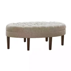 Kirklands Home Benches & Ottomans|Cory Tufted Natural Linen Ottoman Tan