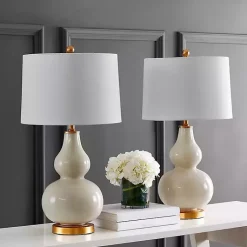 Kirklands Home Table Lamps|Cream and Gold Leaf Table Lamps, Set of 2 White