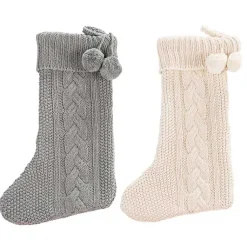 Cream and Gray Cable Knit Stockings, Set of 2 Christmas Stockings & Stocking Holders