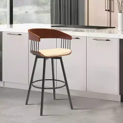 Kirklands Home Bar Stools & Counter Height Stools|Cream Athena Swivel Bar Stool Ivory