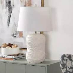 Kirklands Home Table Lamps|Cream Basketweave Ceramic Table Lamp White
