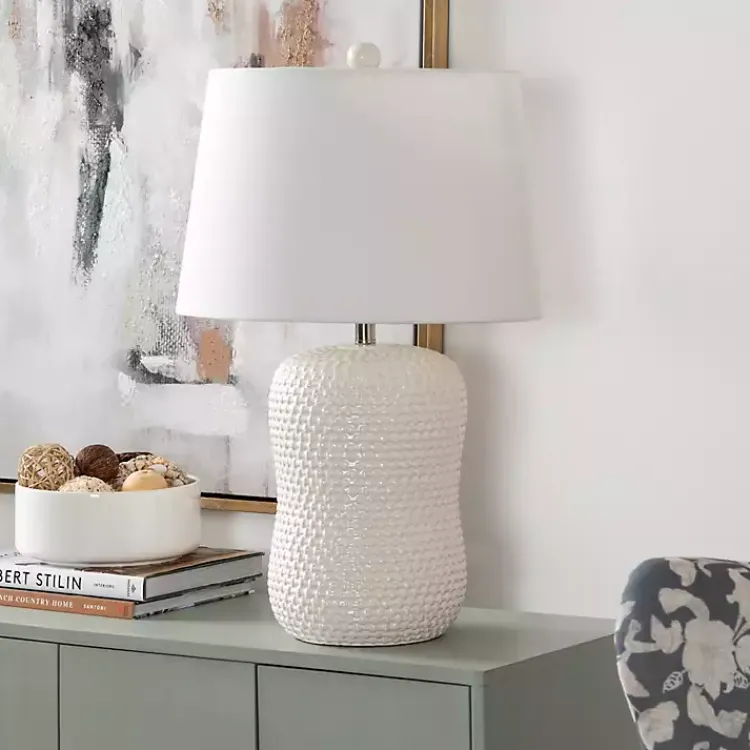 Kirklands Home Table Lamps|Cream Basketweave Ceramic Table Lamp White