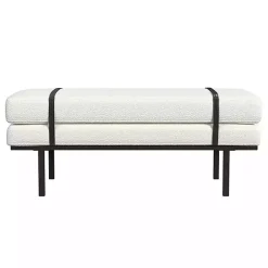 Kirklands Home Benches & Ottomans|Cream Boucle Black Faux Leather Bench White