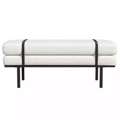 Kirklands Home Benches & Ottomans|Cream Boucle Black Faux Leather Bench White