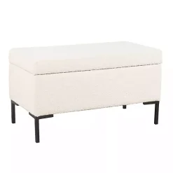 Kirklands Home Benches & Ottomans|Cream Boucle Black Metal Storage Bench Ivory