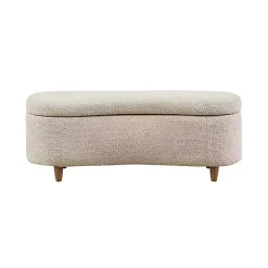 Kirklands Home Benches & Ottomans|Cream Boucle Flip-Top Storage Bench White
