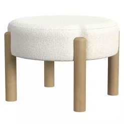 Kirklands Home Benches & Ottomans|Cream Boucle Natural Wood Ottoman White