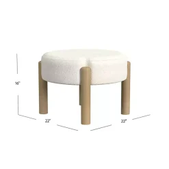 Kirklands Home Benches & Ottomans|Cream Boucle Natural Wood Ottoman White