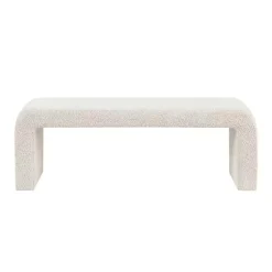 Kirklands Home Benches & Ottomans|Cream Boucle Waterfall Bench, 52 in. White