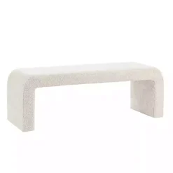 Kirklands Home Benches & Ottomans|Cream Boucle Waterfall Bench, 52 in. White