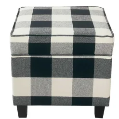 Kirklands Home Benches & Ottomans|Cream Buffalo Plaid Upholstered Storage Ottoman