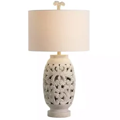 Kirklands Home Table Lamps|Cream Carved Floral Table Lamp Ivory