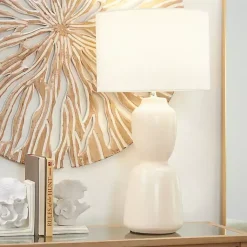 Kirklands Home Table Lamps|Cream Ceramic Rounded Hourglass Table Lamp