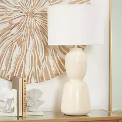 Kirklands Home Table Lamps|Cream Ceramic Rounded Hourglass Table Lamp