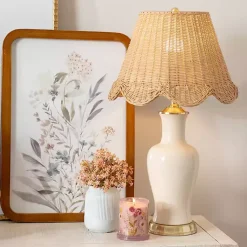 Kirklands Home Table Lamps|Cream Ceramic Table Lamp With Woven Shade Tan