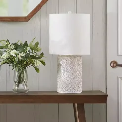 Kirklands Home Table Lamps|Cream Embossed Floral Table Lamp White