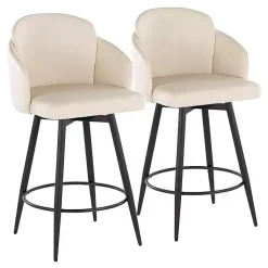 Kirklands Home Bar Stools & Counter Height Stools|Cream Faux Leather Swivel Counter Stools, Set of 2 White