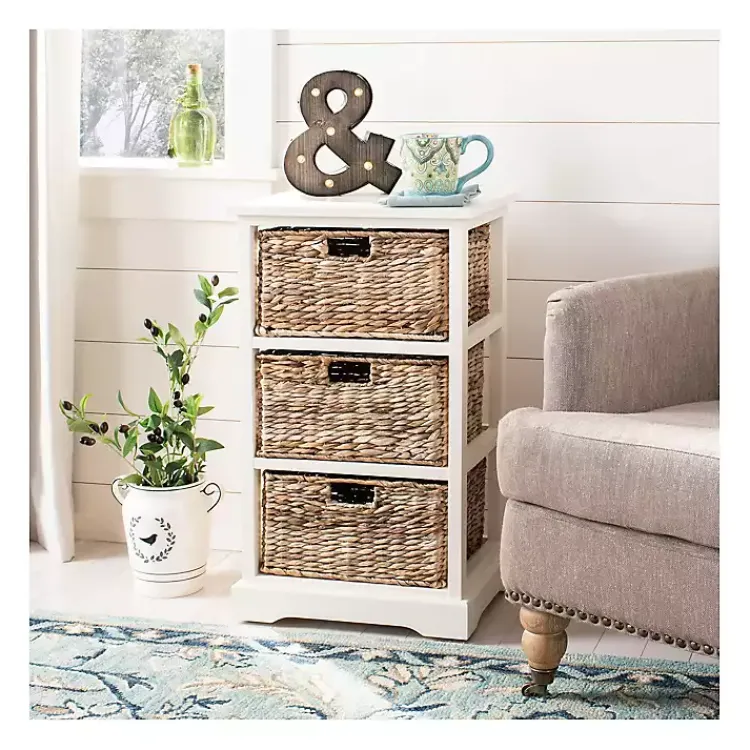 Kirklands Home Accent & End Tables|Cream Hailey Wicker Basket Storage Accent Table Ivory
