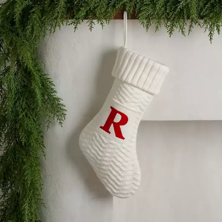 Clearance Cream Knit Monogram R Christmas Stocking Monogram Seasonal Decor