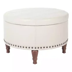 Kirklands Home Benches & Ottomans|Cream Leather Antique Nailhead Storage Ottoman Ivory