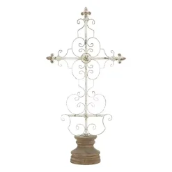 Sale Cream Metal Ornate Cross Tabletop Sculpture Statues & Figurines