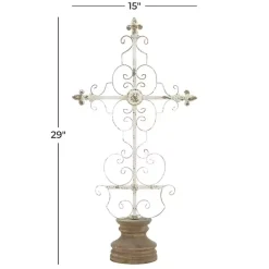 Sale Cream Metal Ornate Cross Tabletop Sculpture Statues & Figurines