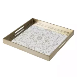 Clearance Cream Moroccan Pattern Tray with Gold Edges Decorative Trays