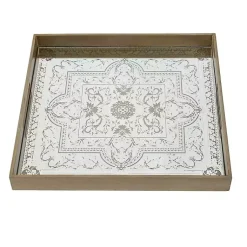 Clearance Cream Moroccan Pattern Tray with Gold Edges Decorative Trays