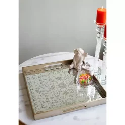 Clearance Cream Moroccan Pattern Tray with Gold Edges Decorative Trays