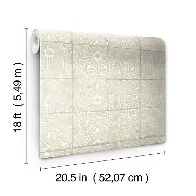 Kirklands Home Wall Murals & Wallpaper|Cream Provincial Tiles Peel & Stick Wallpaper Tan