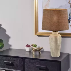 Kirklands Home Table Lamps|Cream Ribbed Ceramic Shade Table Lamp Brown