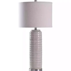 Kirklands Home Table Lamps|Cream Ringed Ceramic Table Lamp White