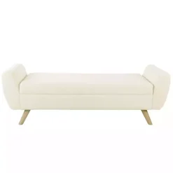 Kirklands Home Benches & Ottomans|Cream Sherpa and Wood Storage Bench Ivory