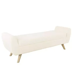 Kirklands Home Benches & Ottomans|Cream Sherpa and Wood Storage Bench Ivory