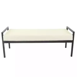 Kirklands Home Benches & Ottomans|Cream Sherpa Upholstered Metal Bench Ivory