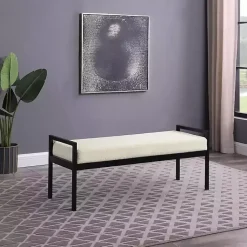Kirklands Home Benches & Ottomans|Cream Sherpa Upholstered Metal Bench Ivory