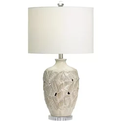 Kirklands Home Table Lamps|Cream Silver Ceramic Leaf Cutout Table Lamp White