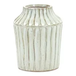 Cream Terracotta Ribbed Vase, 8 in. Vases