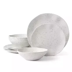 Kirklands Home Dinnerware|Cream Terrazzo 12-pc. Melamine Dinnerware Set Ivory