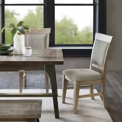 Kirklands Home Dining Chairs|Cream Upholstered Rustic Dining Chairs, Set of 2 Tan