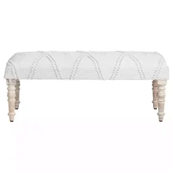 Kirklands Home Benches & Ottomans|Cream Upholstered Spindle Leg Bench Ivory