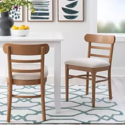 Kirklands Home Dining Chairs|Cream Upholstered Wood Dining Chairs, Set of 2 White